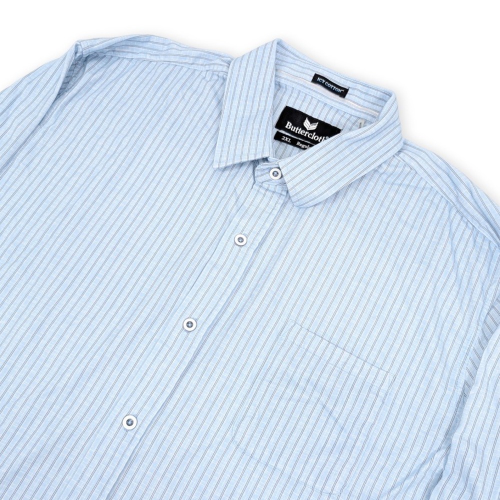 Buttercloth Icy Cotton Button Up Shirt Mens 2XL Blue Striped Regular Fit